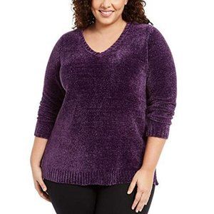 V-Neck Chenille Sweater Purple
